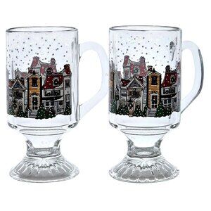Christmas Village Hot Toddy Mug by Arcoroc 5.5in set-2 townhouses footed cup